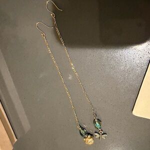 Vintage Brass earrings Elegant Gold and Blue Dragonfly